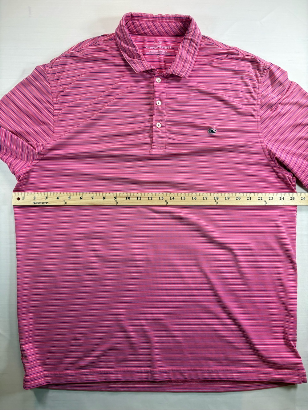 Vineyard Vines Performance Polo Shirt Mens XL Pink Blue Stripe Short Sleeve - Picture 6 of 7